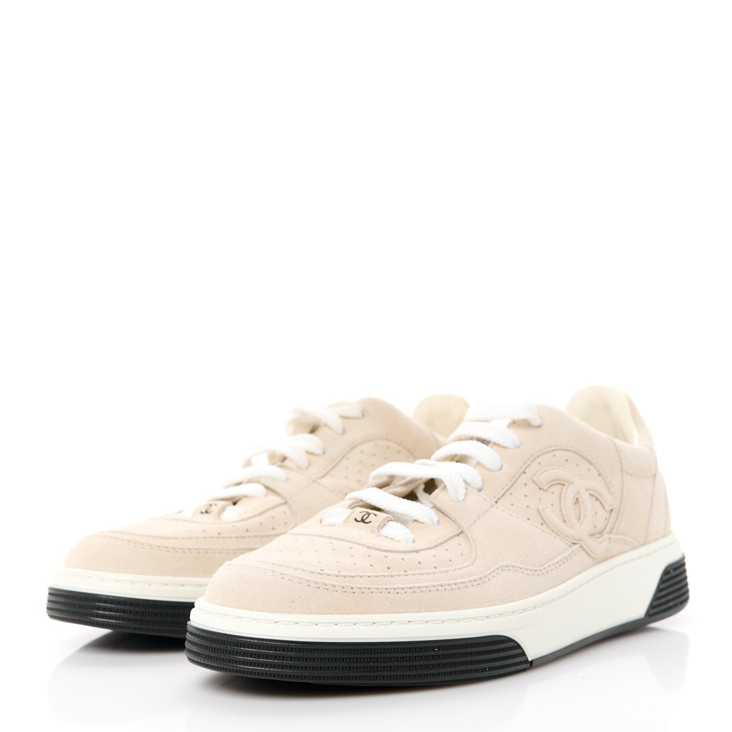 Chanel Suede Womens CC Sneakers 36.5 Light Beige 3 of 9