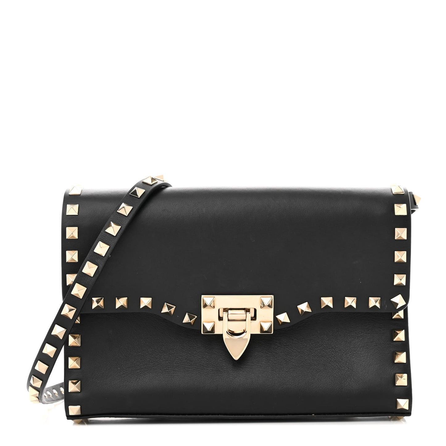 Vitello Medium Rockstud Flip Lock Crossbody Bag Black
