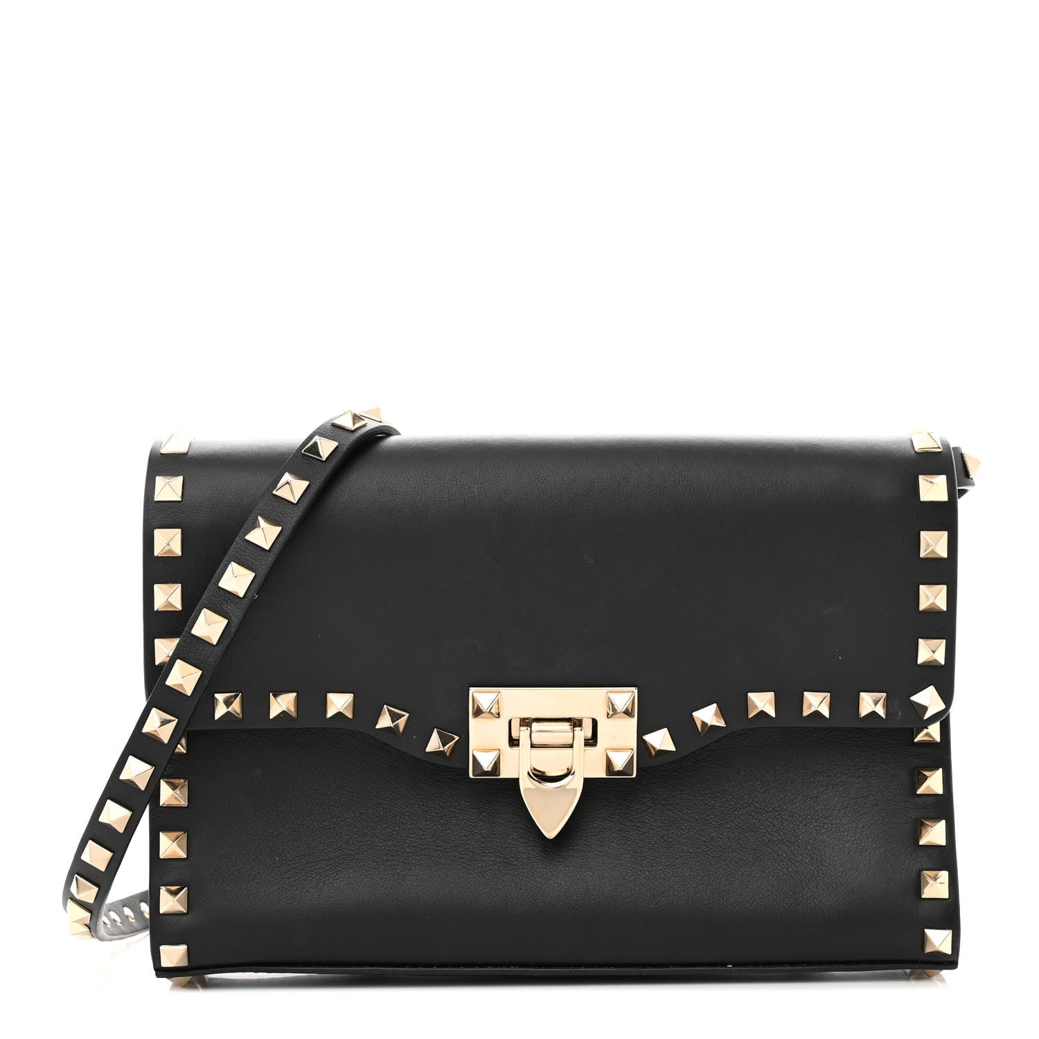 Valentino Garavani Vitello Medium Rockstud Flip Lock Crossbody Bag Black 1 of 12