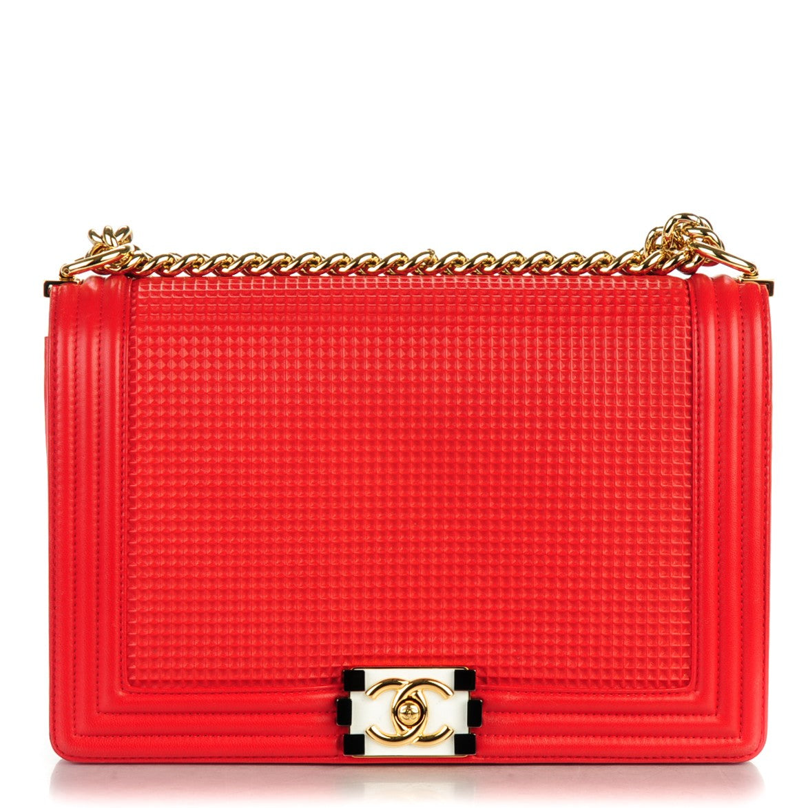 Lambskin Square Quilted Large Boy Cube Flap Red