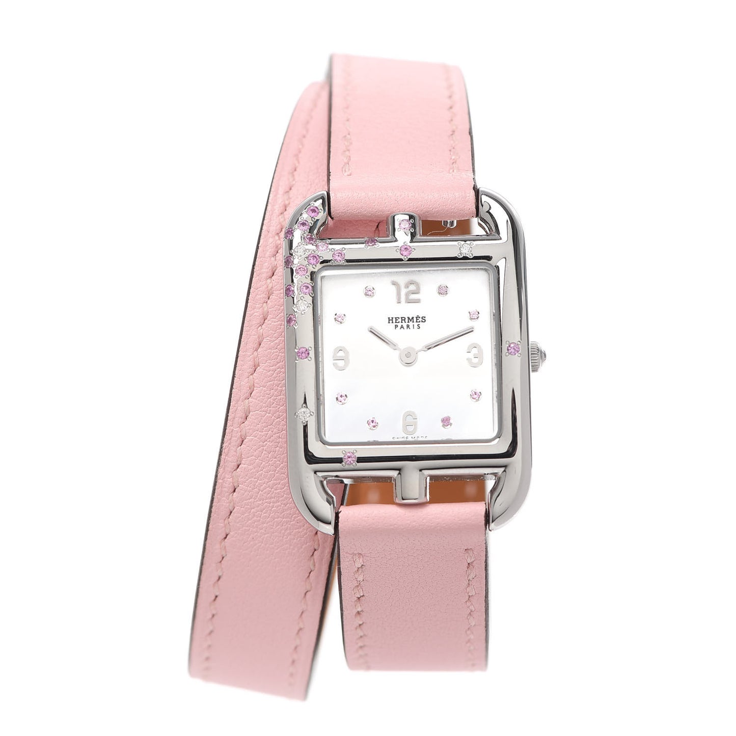 Stainless Steel Swift Diamond Pink Sapphire Mother of Pearl 23mm Cape Cod Double Tour Quartz Watch Rose Sakura