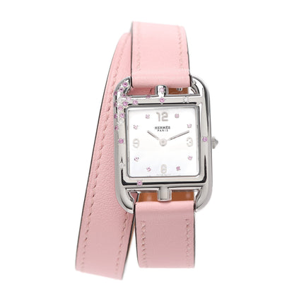Hermes Stainless Steel Swift Diamond Pink Sapphire Mother of Pearl 23mm Cape Cod Double Tour Quartz Watch Rose Sakura 1 of 5