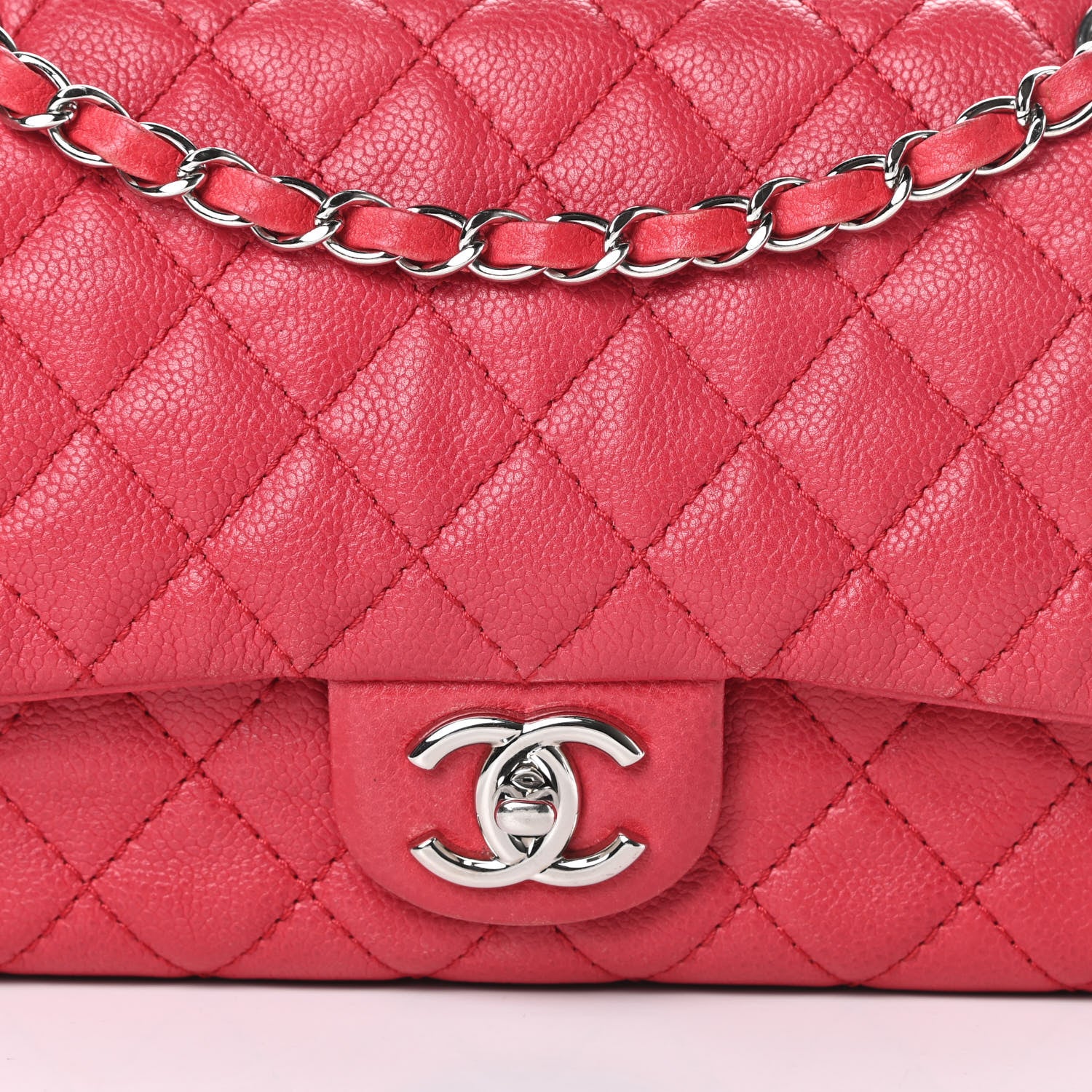 Chanel Washed Caviar Quilted Medium Double Flap Red 8 of 13
