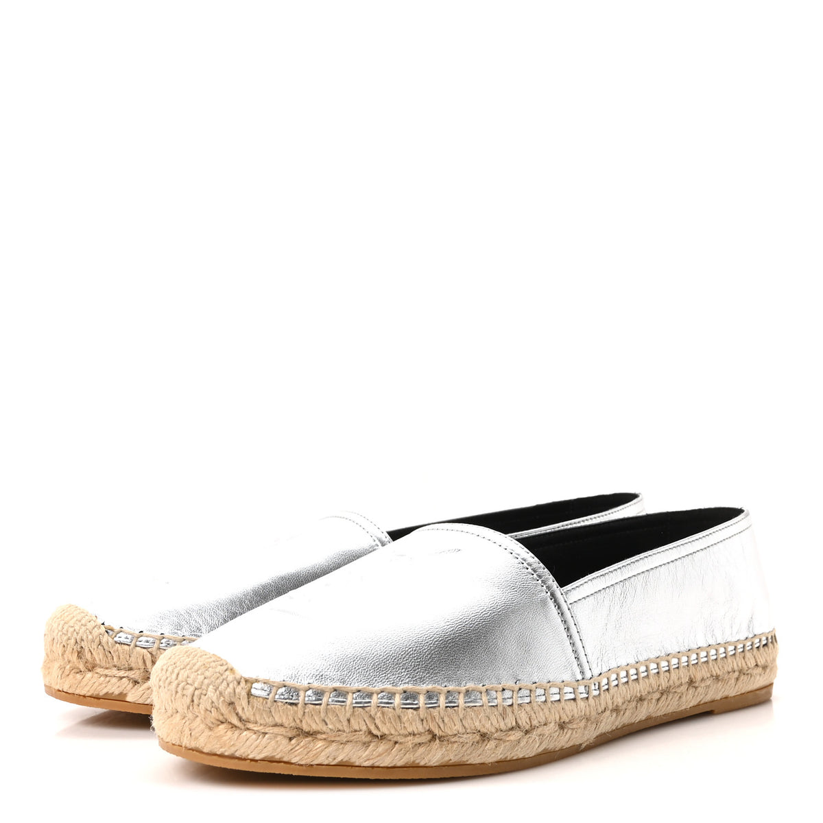 Saint Laurent Metallic Lambskin Monogram Espadrilles 37 Platino 4 of 10