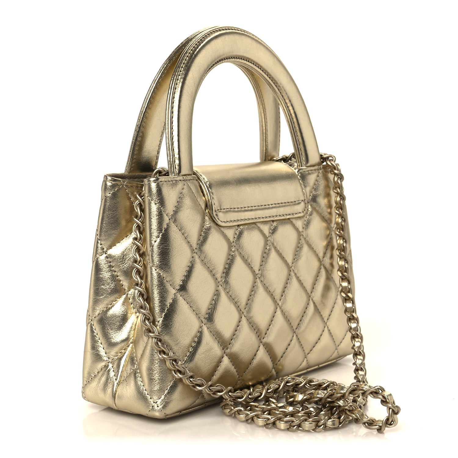 Chanel Metallic Shiny Aged Calfskin Quilted Nano Kelly Shopper