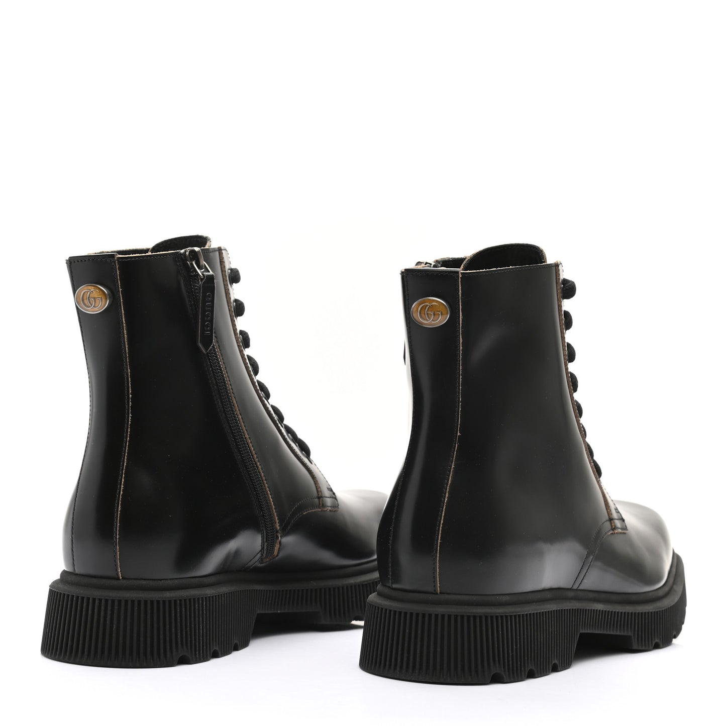 Calfskin Mens Double G Lace Up Boots 7 Black
