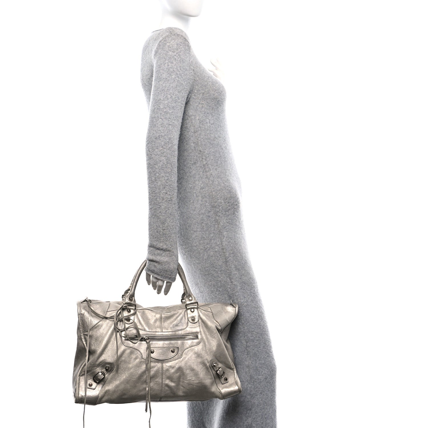 Balenciaga Metallic Agneau Classic Palladium Hardware Work Argent 3 of 10
