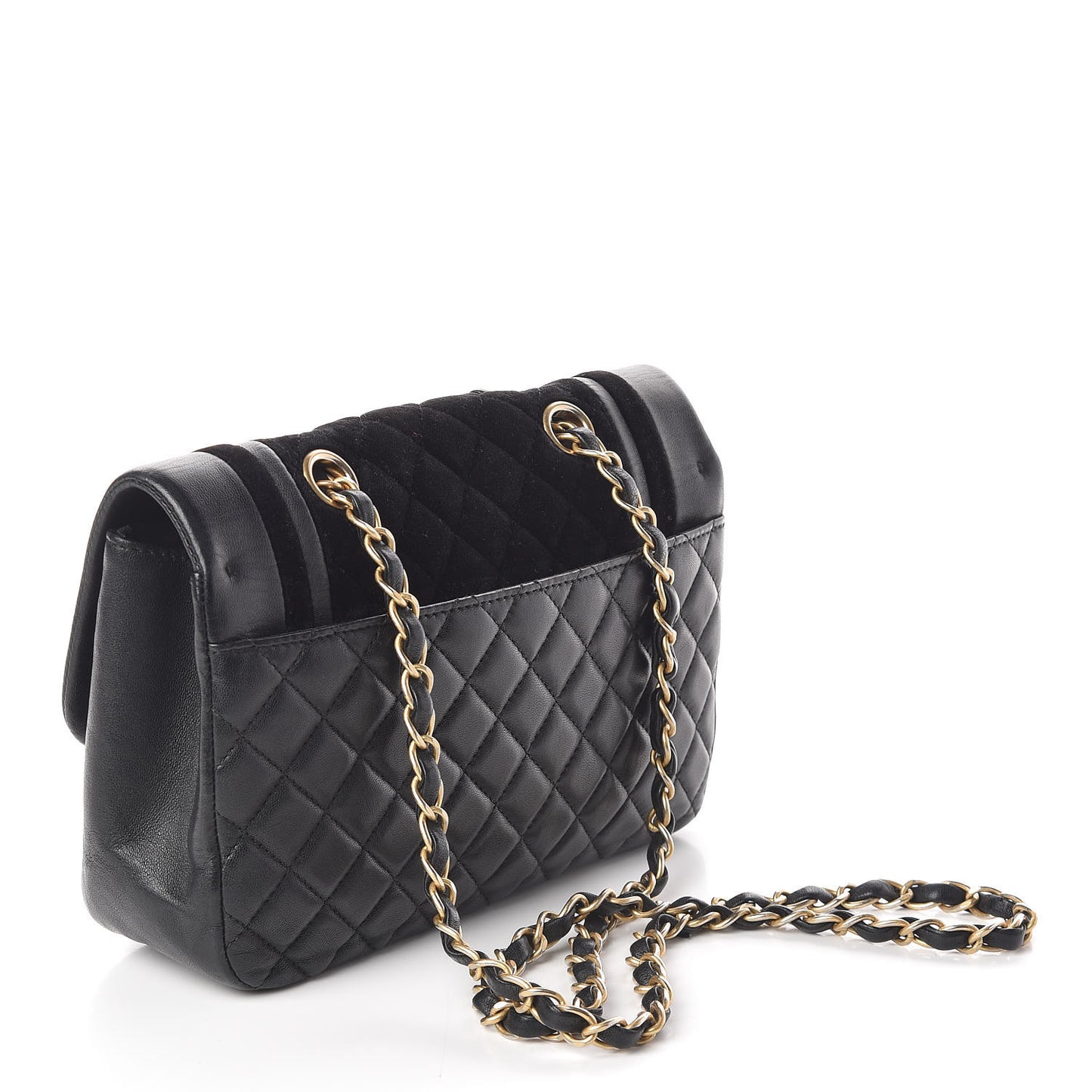 Metallic Lambskin Velvet Quilted Small Flap Black