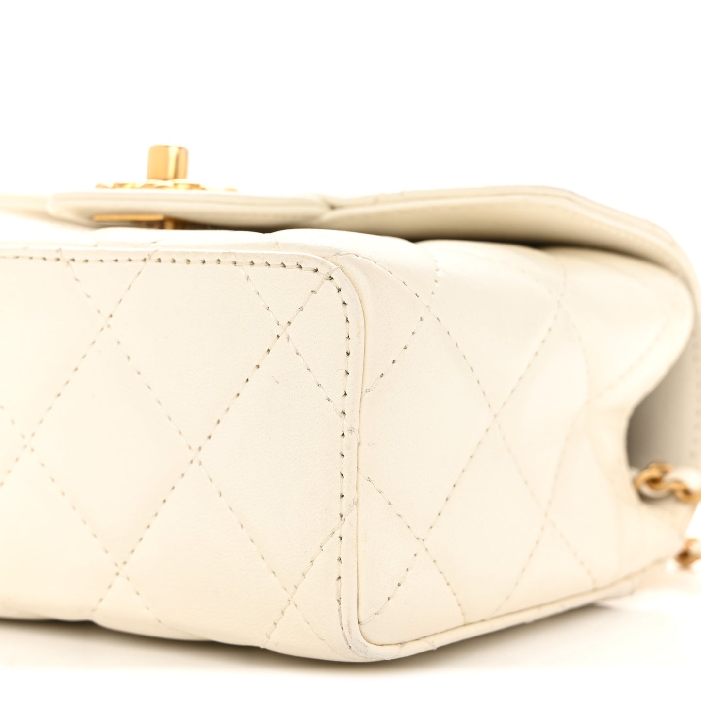 Lambskin Handle Crush Top Handle Flap Bag White