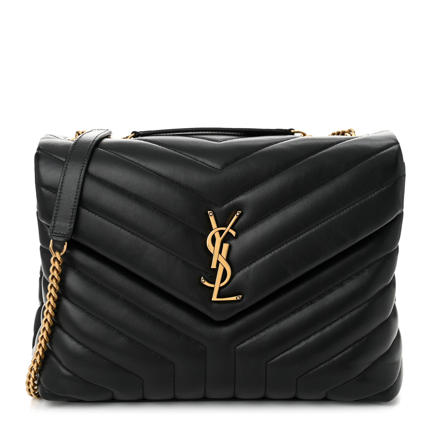 Calfskin Y Quilted Monogram Medium Loulou Chain Satchel Black