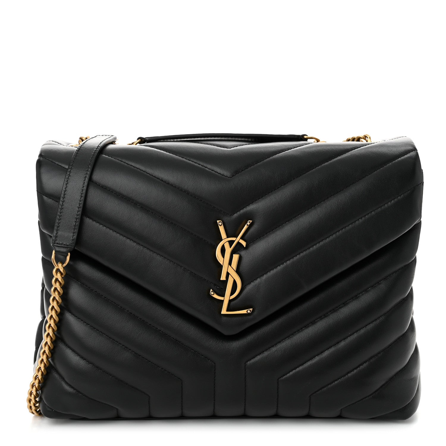 Saint Laurent Calfskin Y Quilted Monogram Medium Loulou Chain Satchel Black 1 of 11