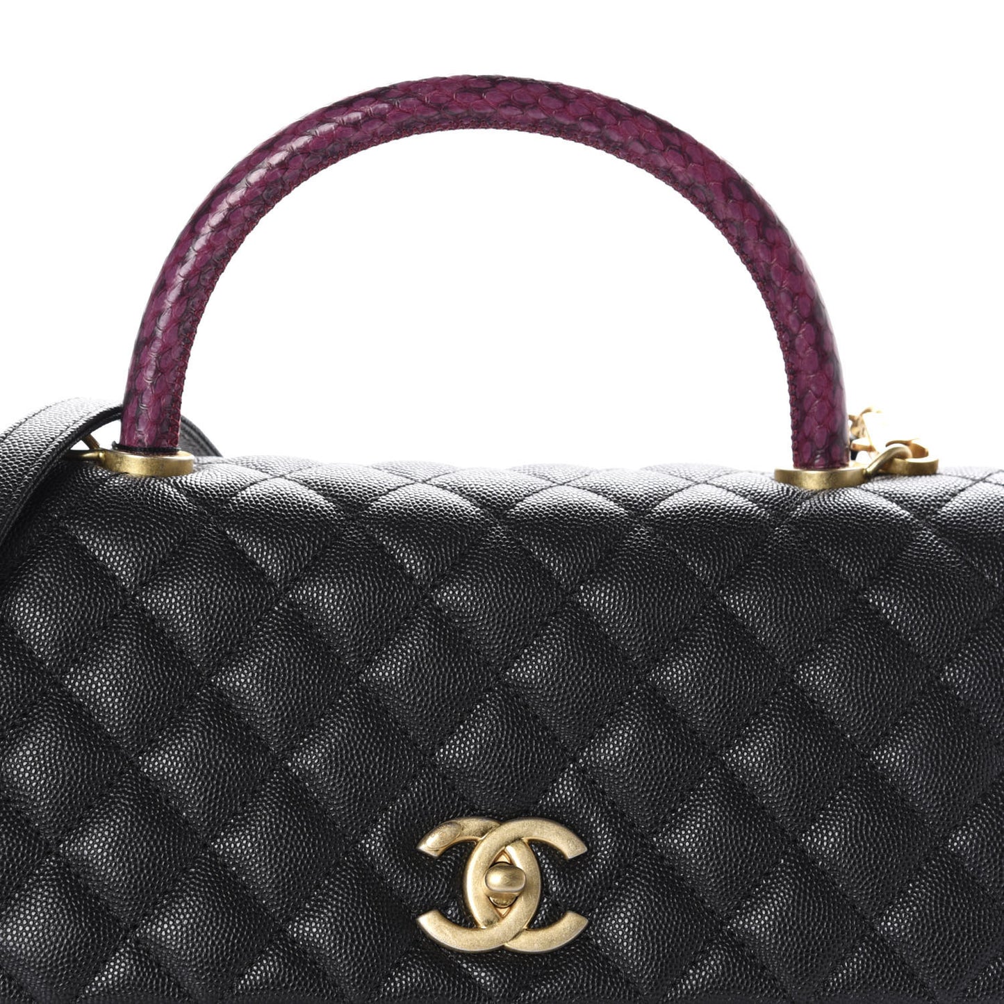 Caviar Elaphe Quilted Small Coco Handle Flap Black
