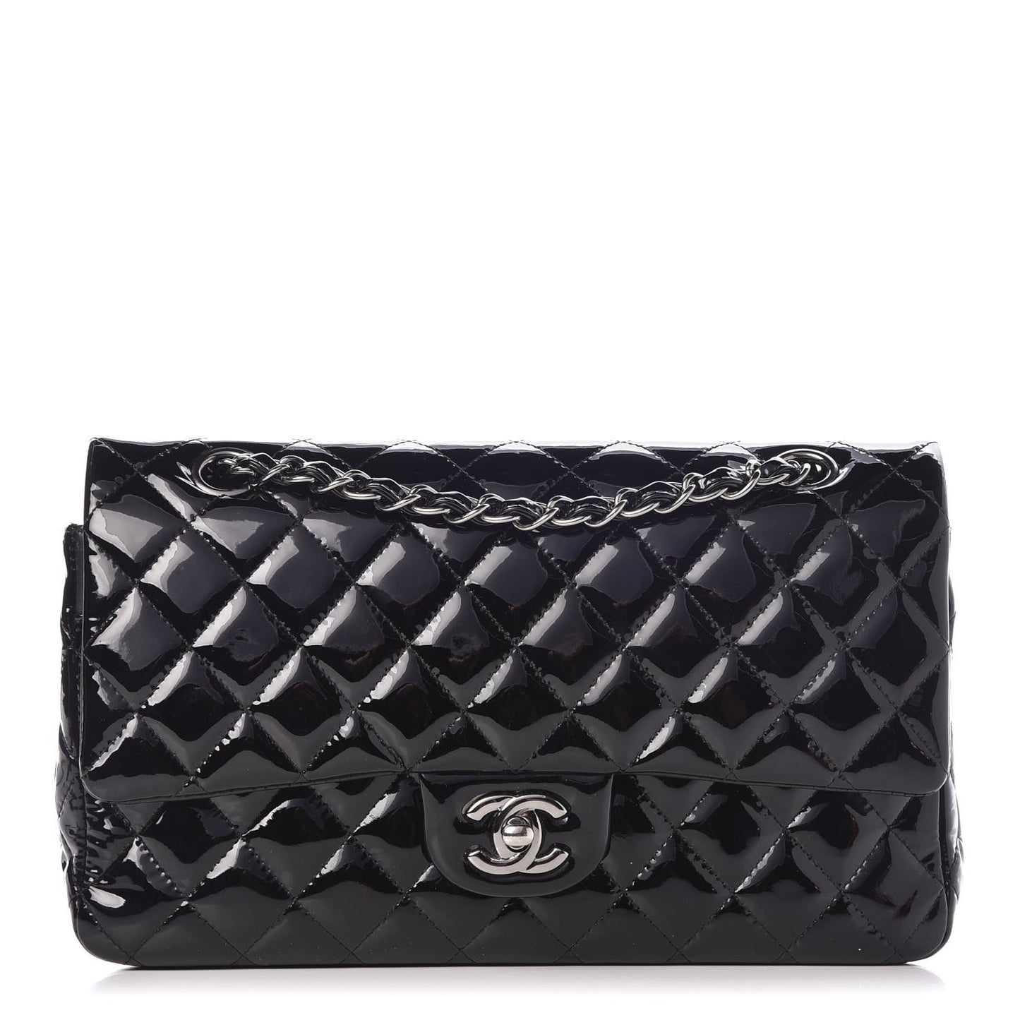 Patent Quilted Medium Double Flap Black