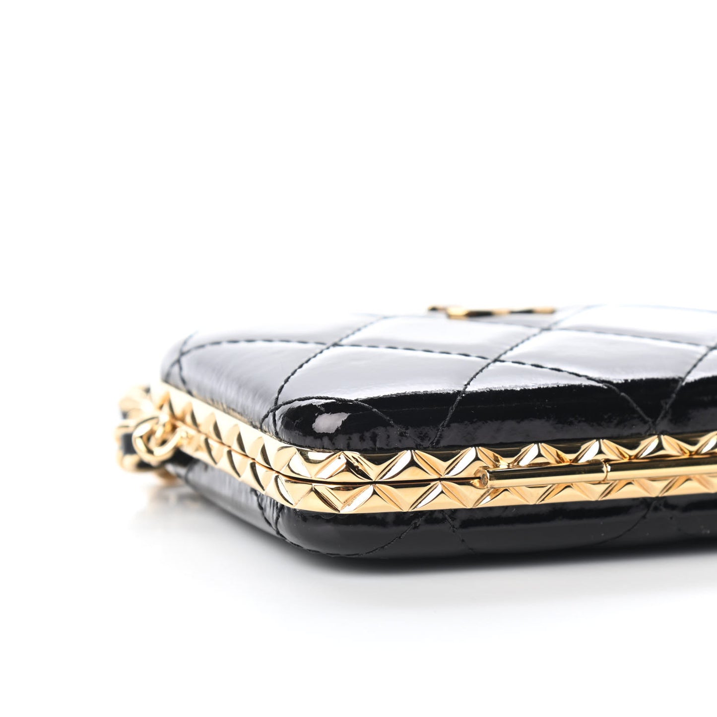 Glazed Goatskin Quilted Small Box With Chain Black