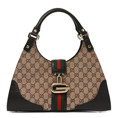Gucci Monogram Web Junco Shoulder Bag Dark Brown 1 of 10