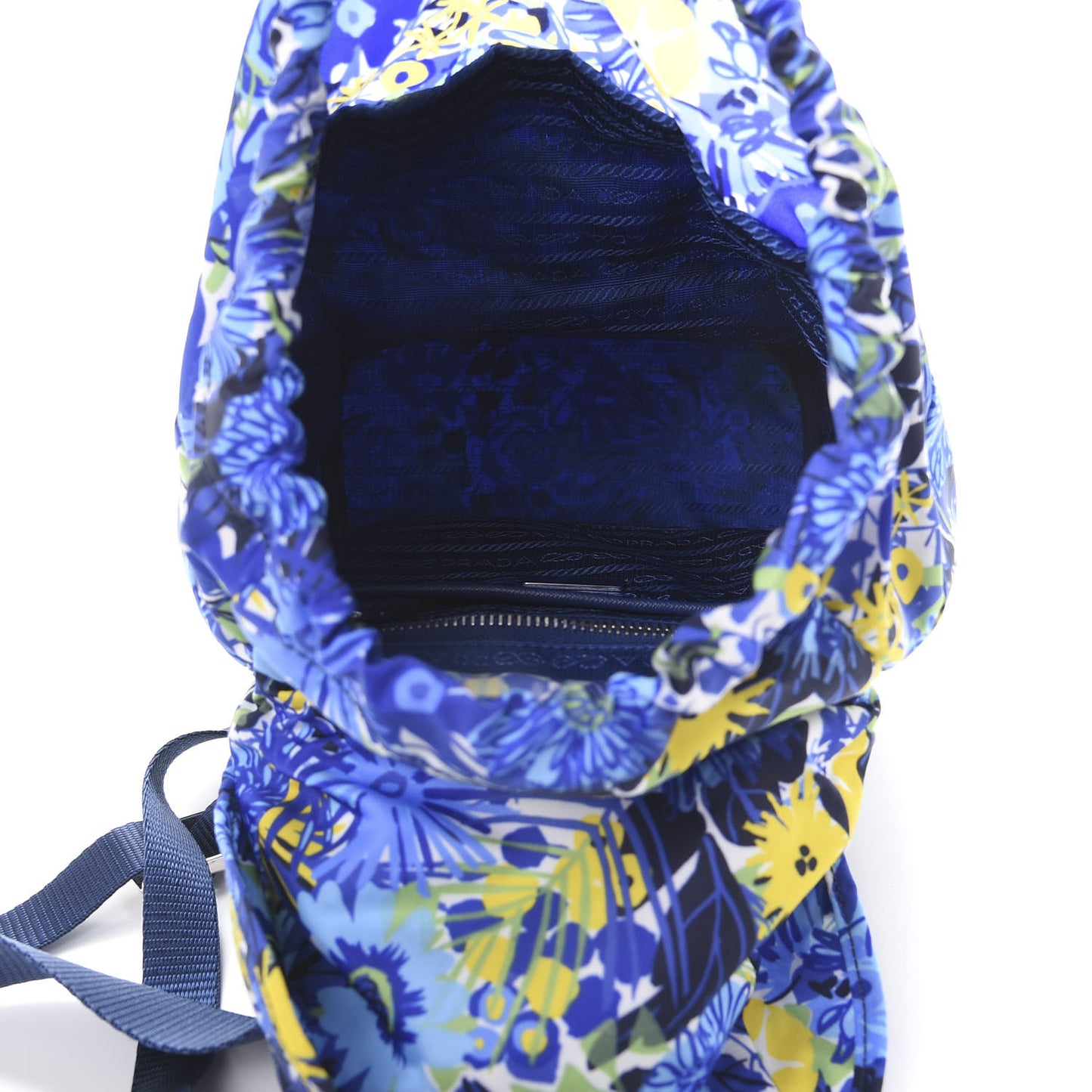 Nylon Saffiano Floral Print Single Buckle Backpack Bluette Dis Primule