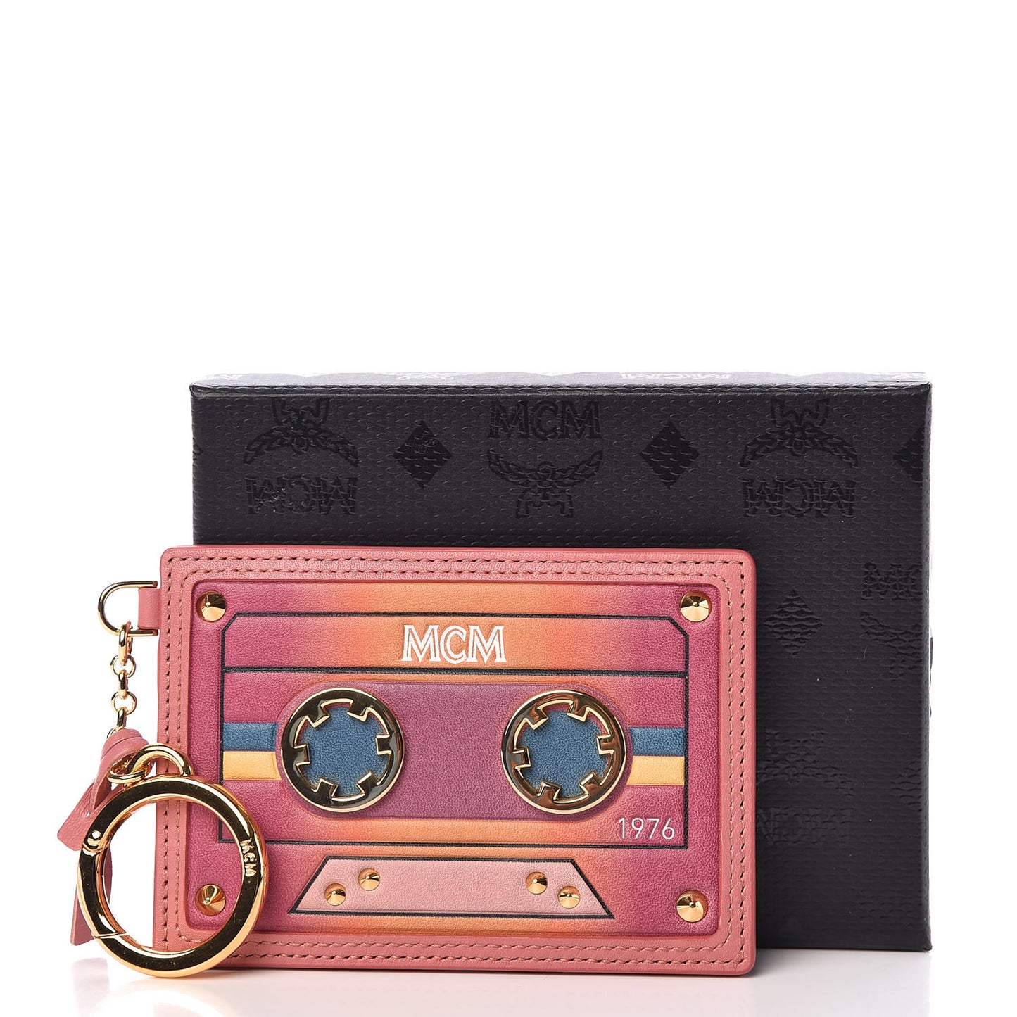 Calfskin Cassette Key Ring Card Holder Pink