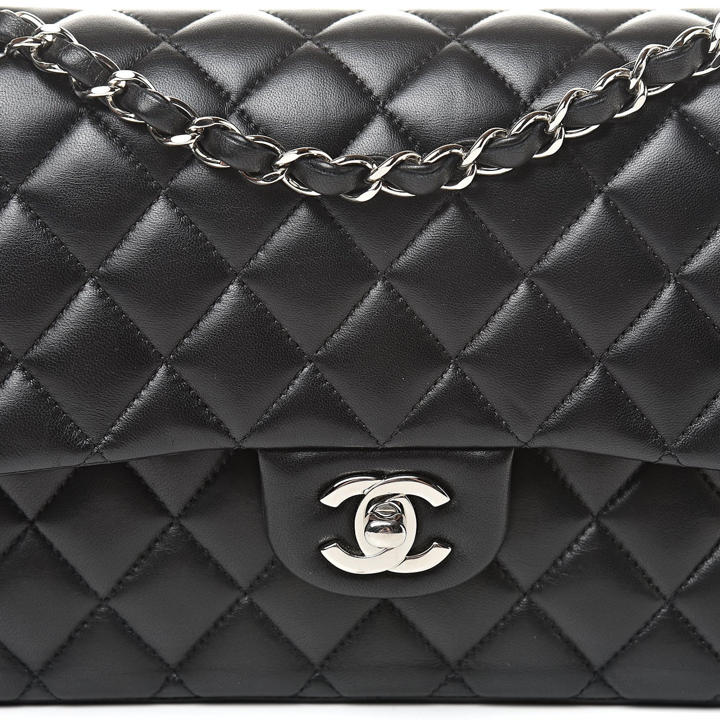 Lambskin Quilted Medium Double Flap Black