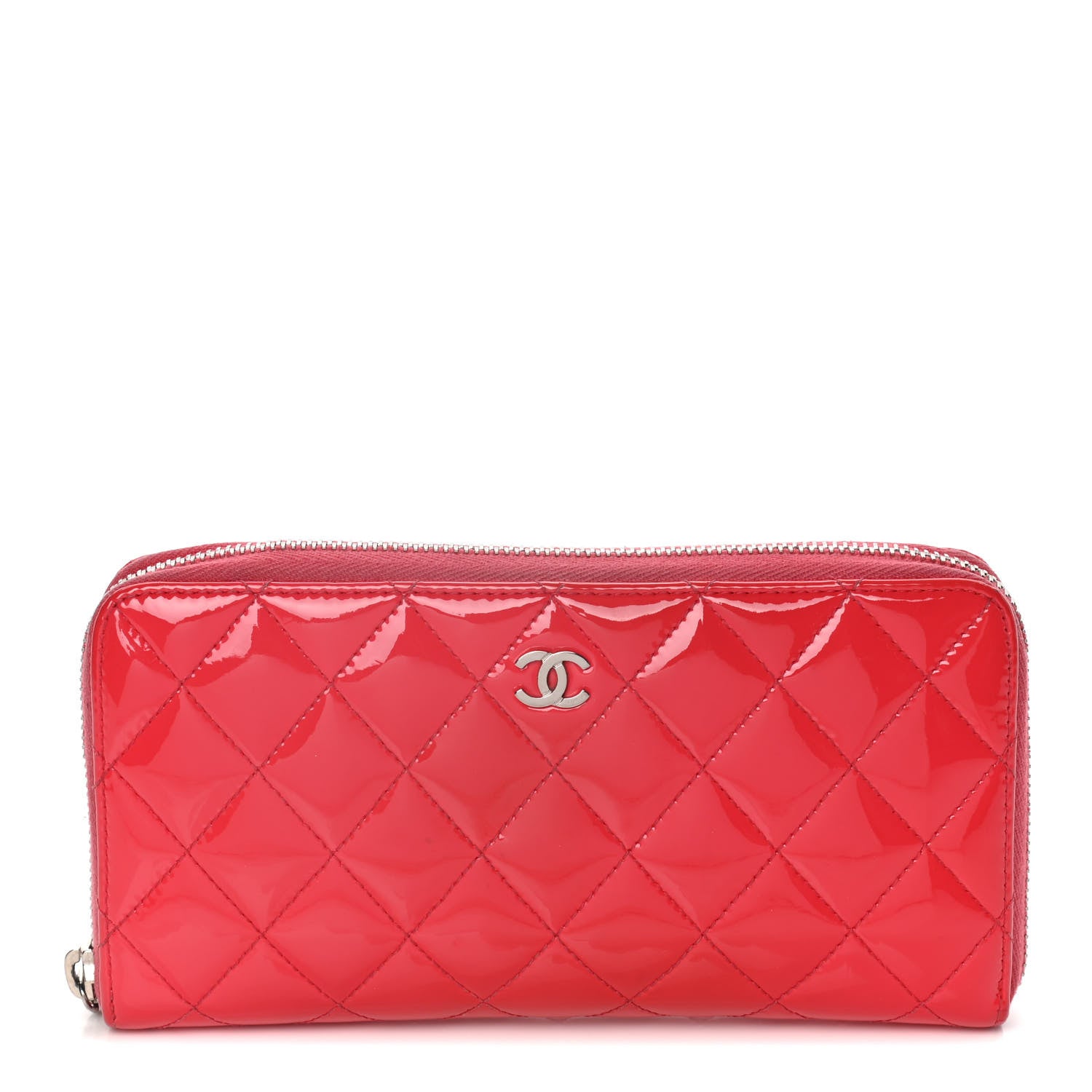 Chanel Patent Quilted Large Gusset Zip Around Wallet Red 1 of 17