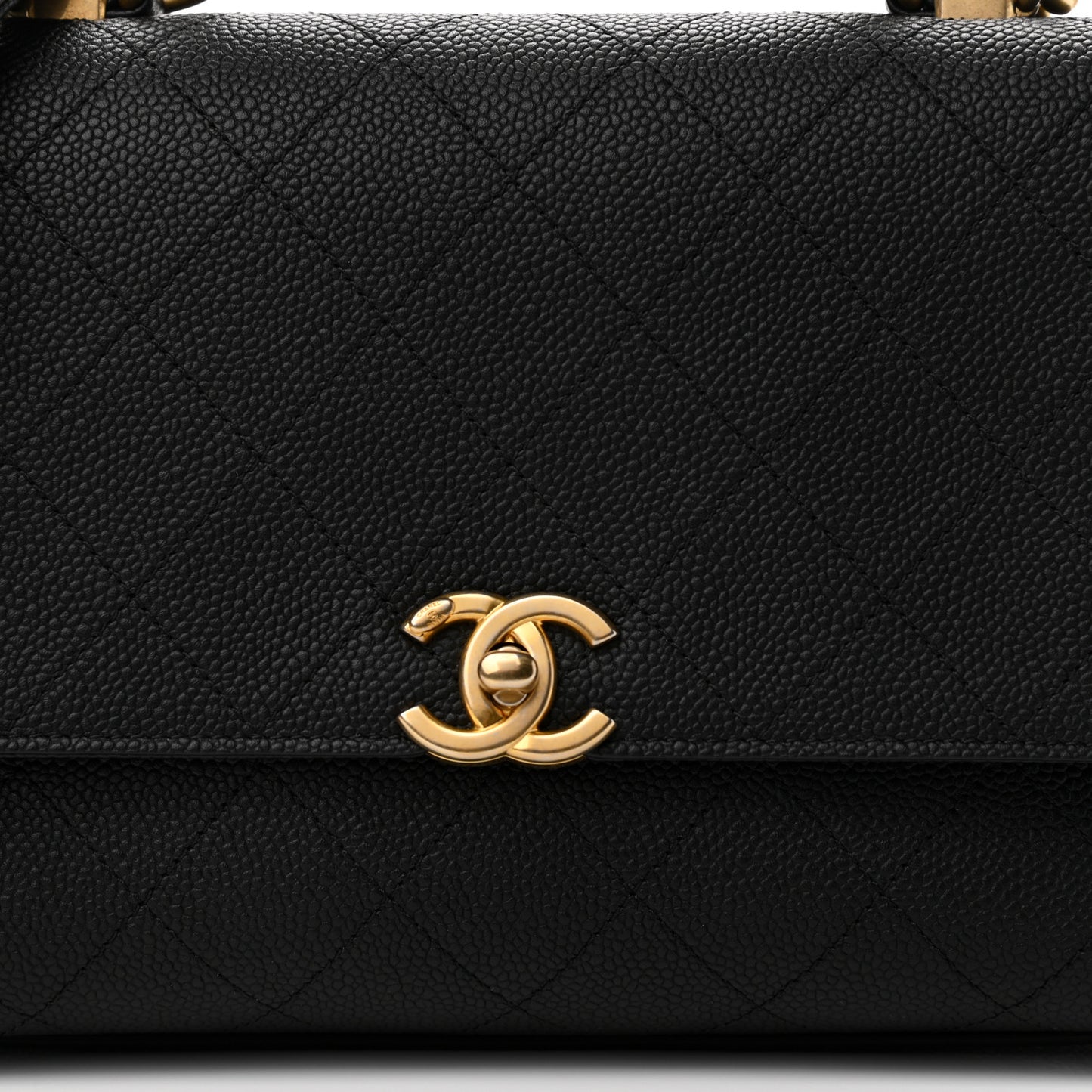 Caviar Diamond Stitched Small Top Handle Flap Black