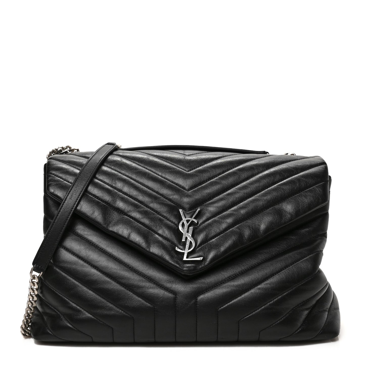 Calfskin Y Quilted Monogram Large Loulou Chain Satchel Black