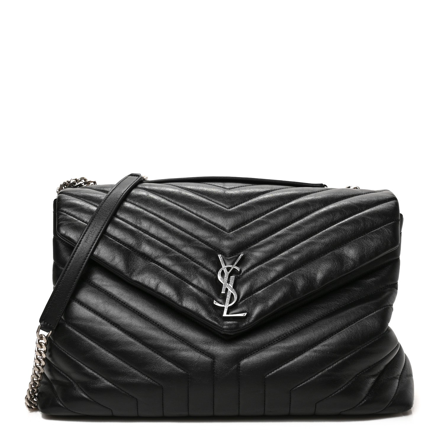 Saint Laurent Calfskin Y Quilted Monogram Large Loulou Chain Satchel Black 1 of 8