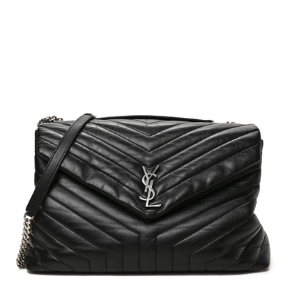 Saint Laurent Calfskin Y Quilted Monogram Large Loulou Chain Satchel Black 1 of 8