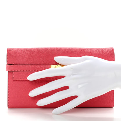 Hermes Chevre Mysore Kelly Longue Wallet Rose Lipstick 2 of 10