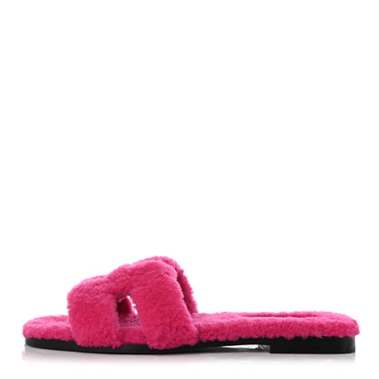 Hermes Woolskin Oran Sandals 39 Rose Fuchsia 1 of 9