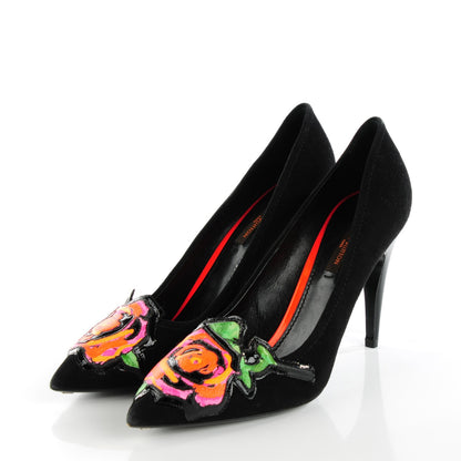 Louis Vuitton Suede Monogram Roses Pumps 38 Black 4 of 10
