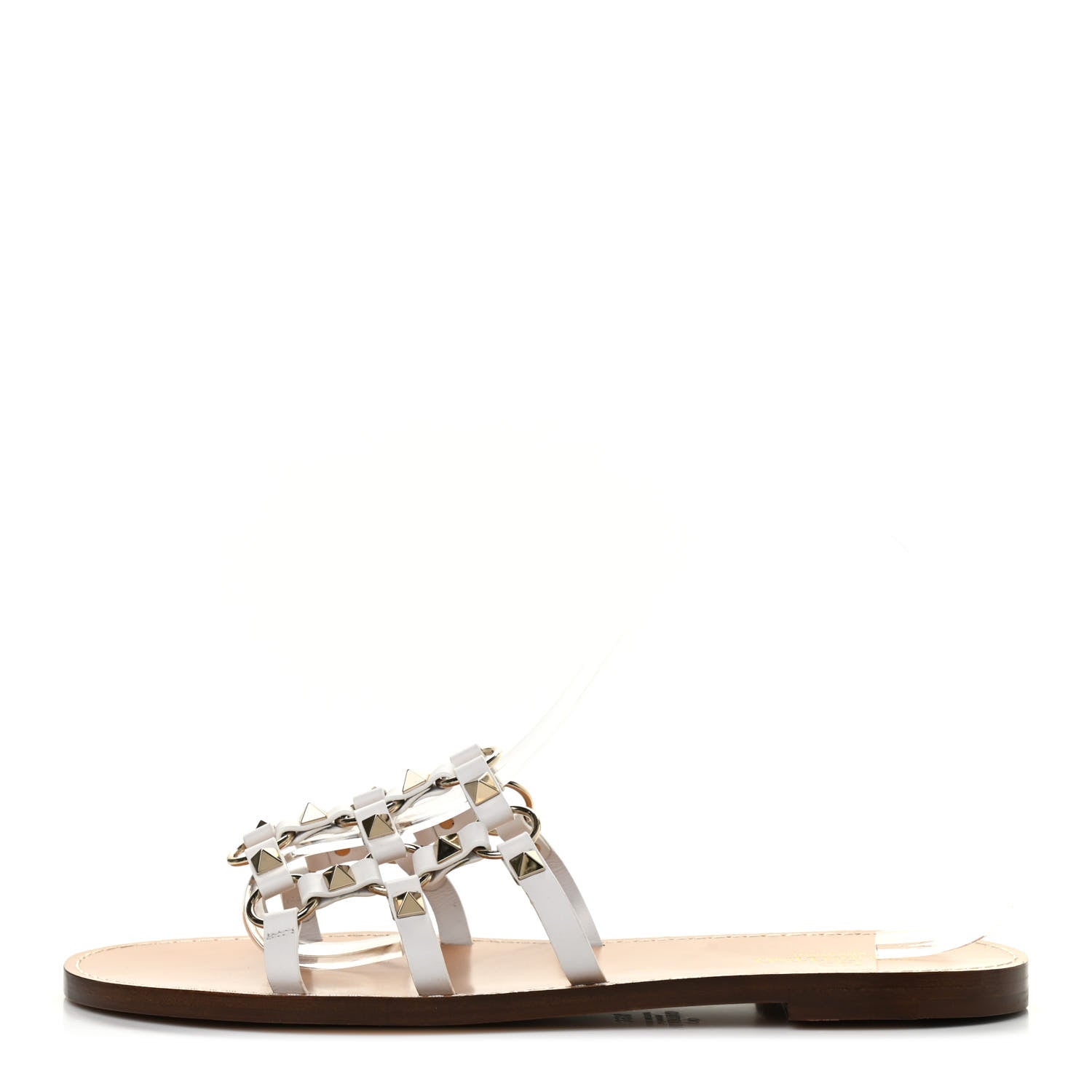 Valentino Garavani Calfskin Rockstud Linked Flat Slide Sandals 39.5 White 1 of 7
