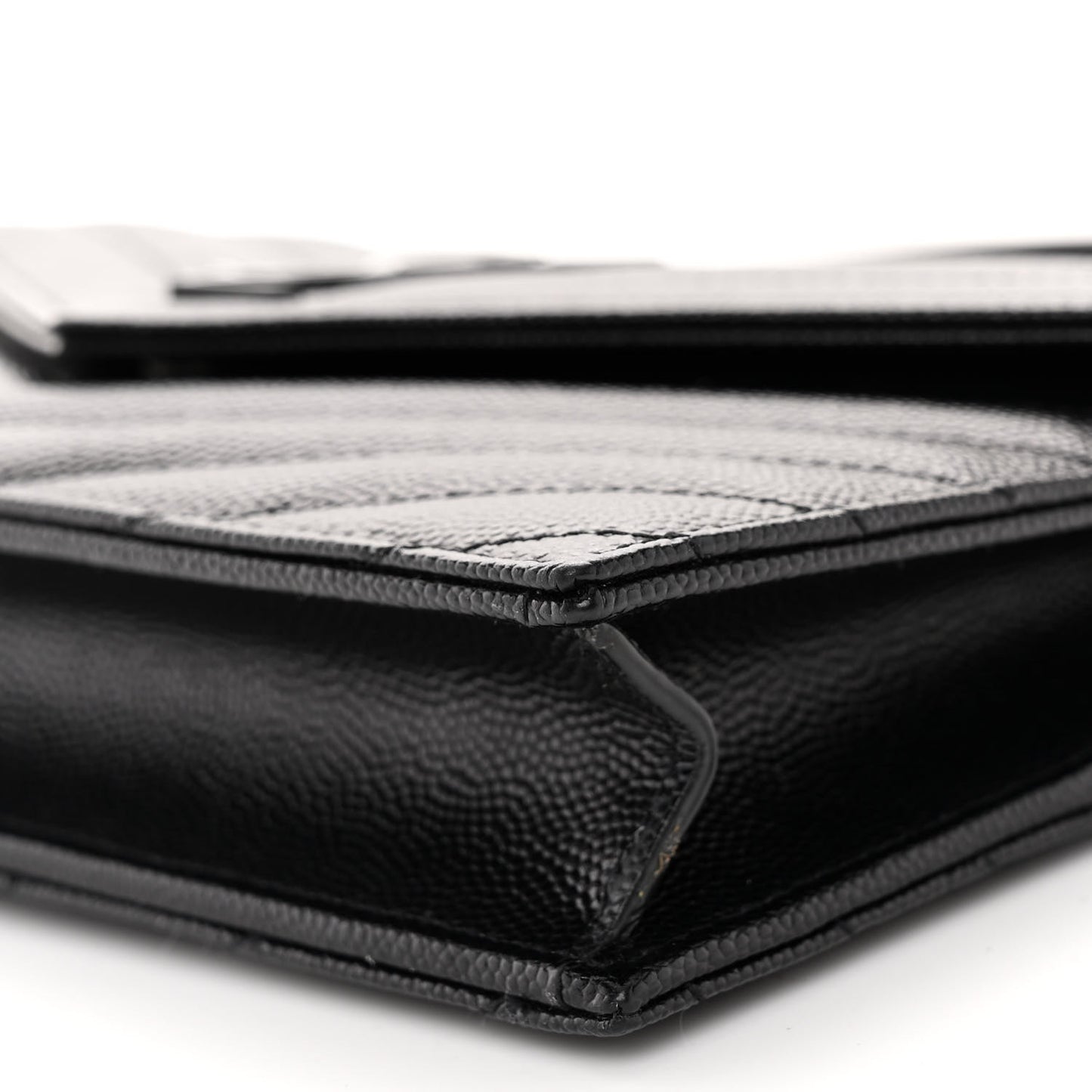 SAINT LAURENT Grain De Poudre Matelasse Chevron Monogram Monochrome Envelope Chain Wallet Black