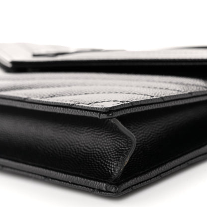 Saint Laurent SAINT LAURENT Grain De Poudre Matelasse Chevron Monogram Monochrome Envelope Chain Wallet Black 9 of 11