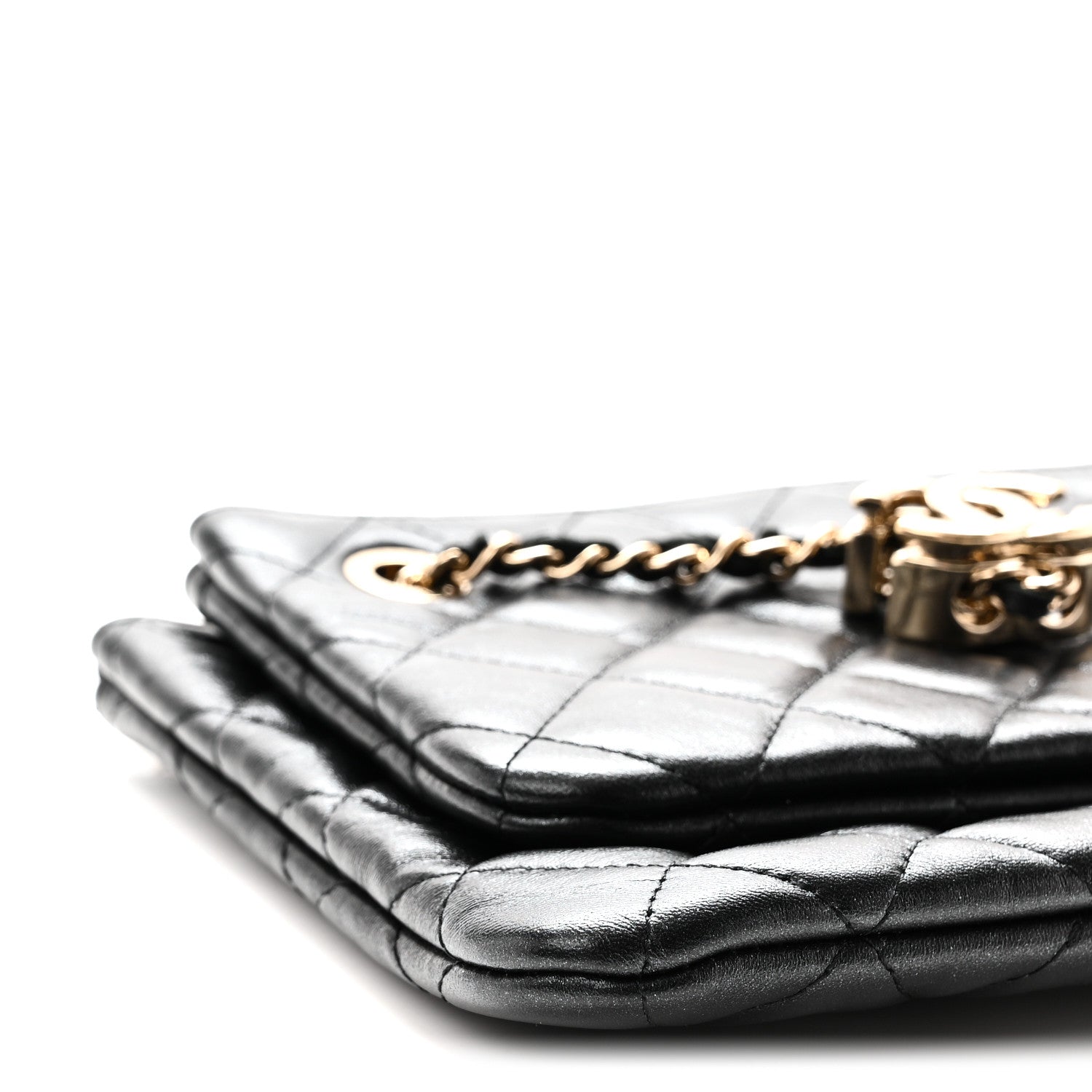 Chanel Shiny Lambskin Quilted Medium Double Case With Strap Black 10 of 11