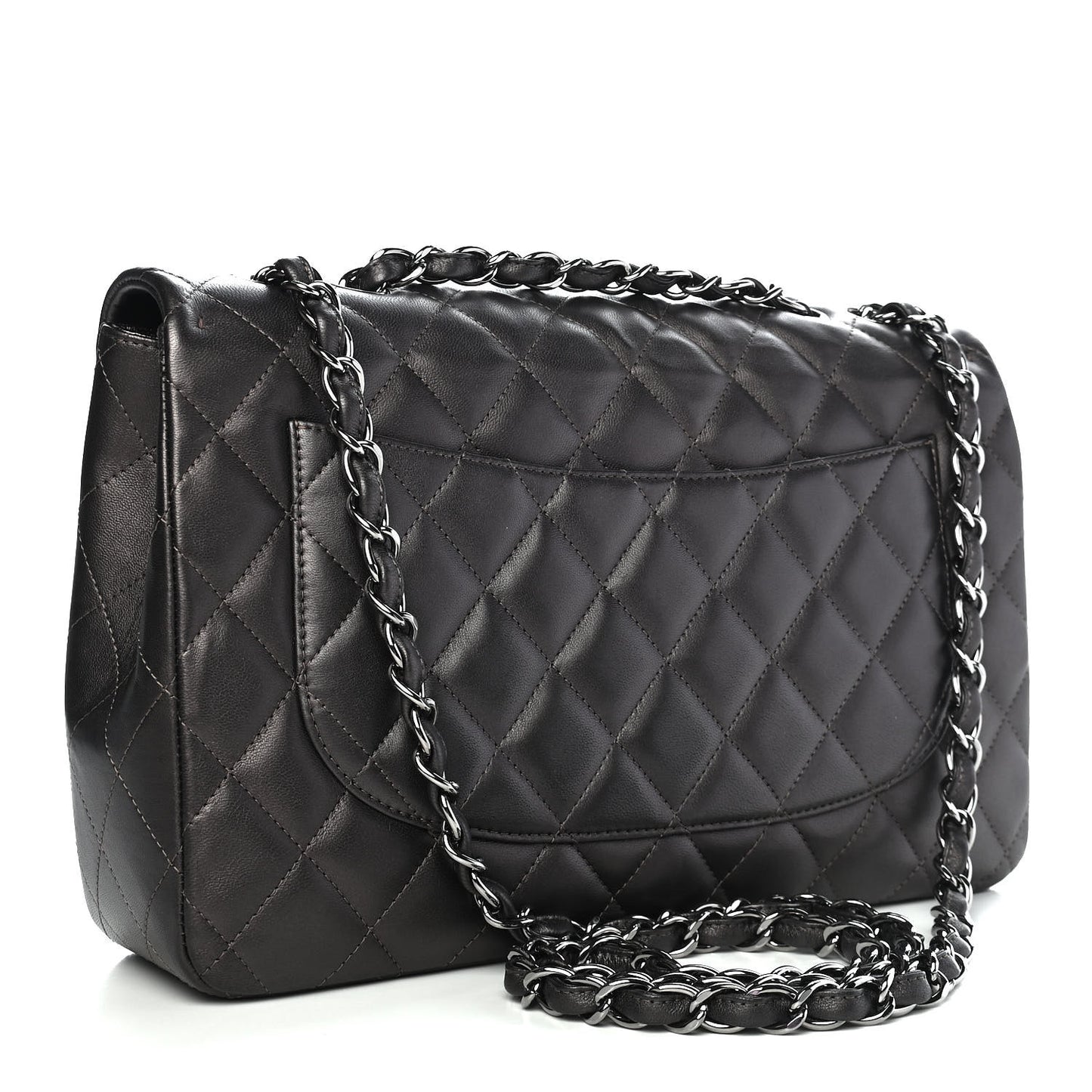 Metallic Lambskin Quilted Jumbo Single Flap Dark Grey