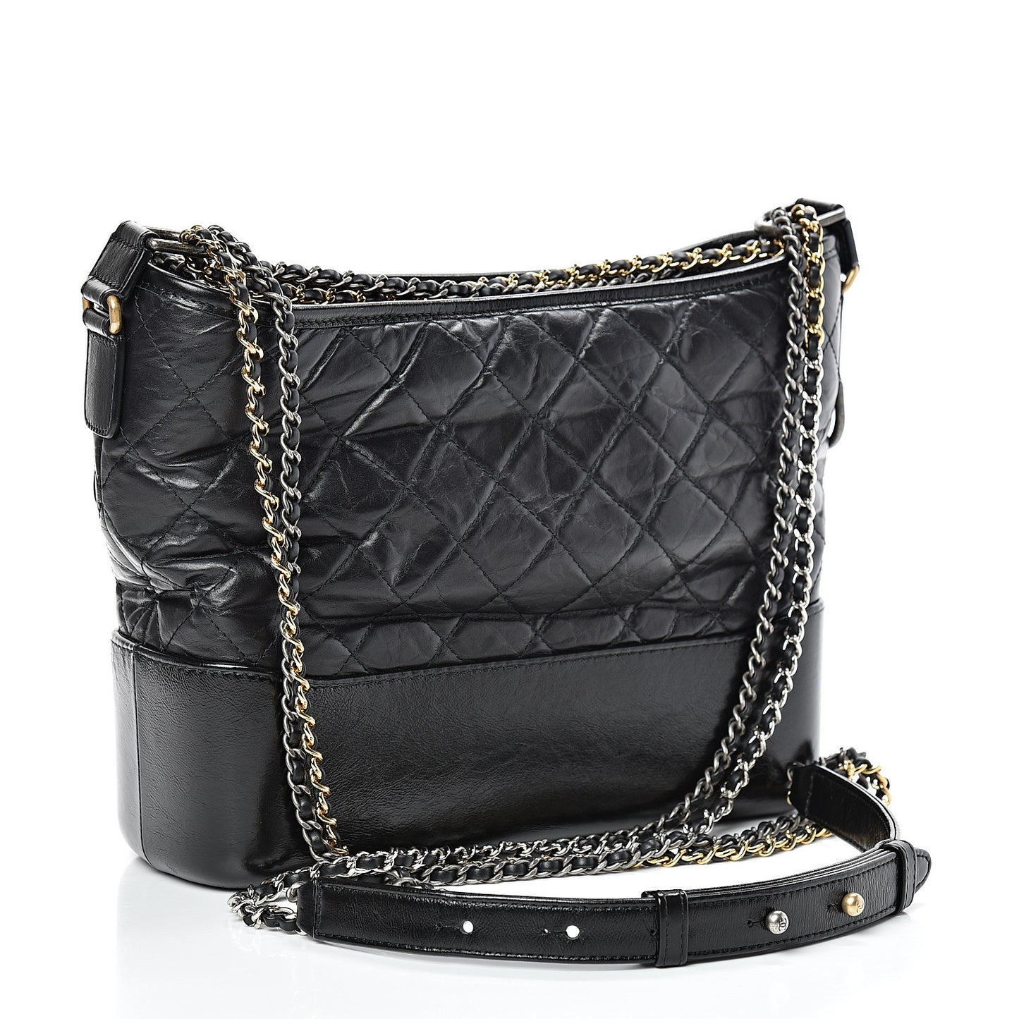 Aged Calfskin Quilted Medium Gabrielle Hobo Black