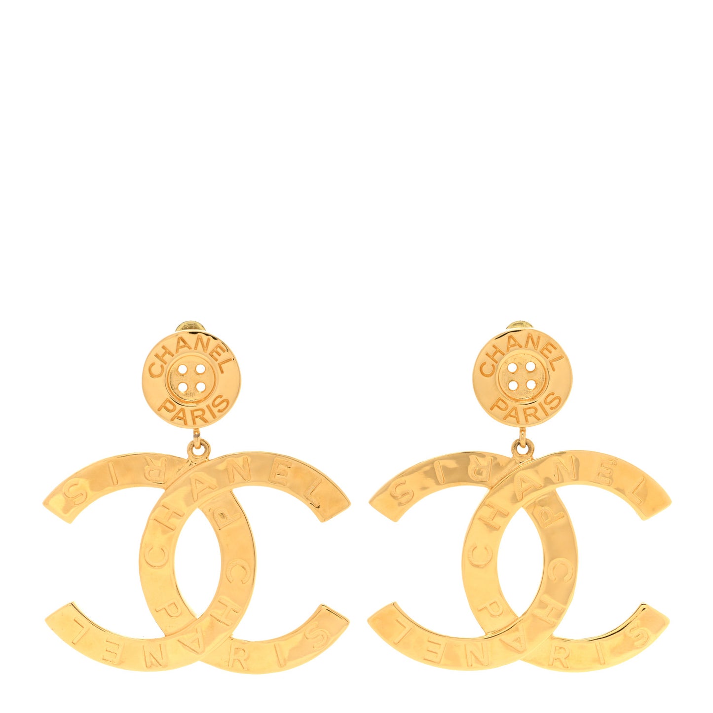 Metal Large Paris Button Earrings Gold
