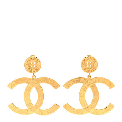 Chanel Metal Large Paris Button Earrings Gold 1 of 5