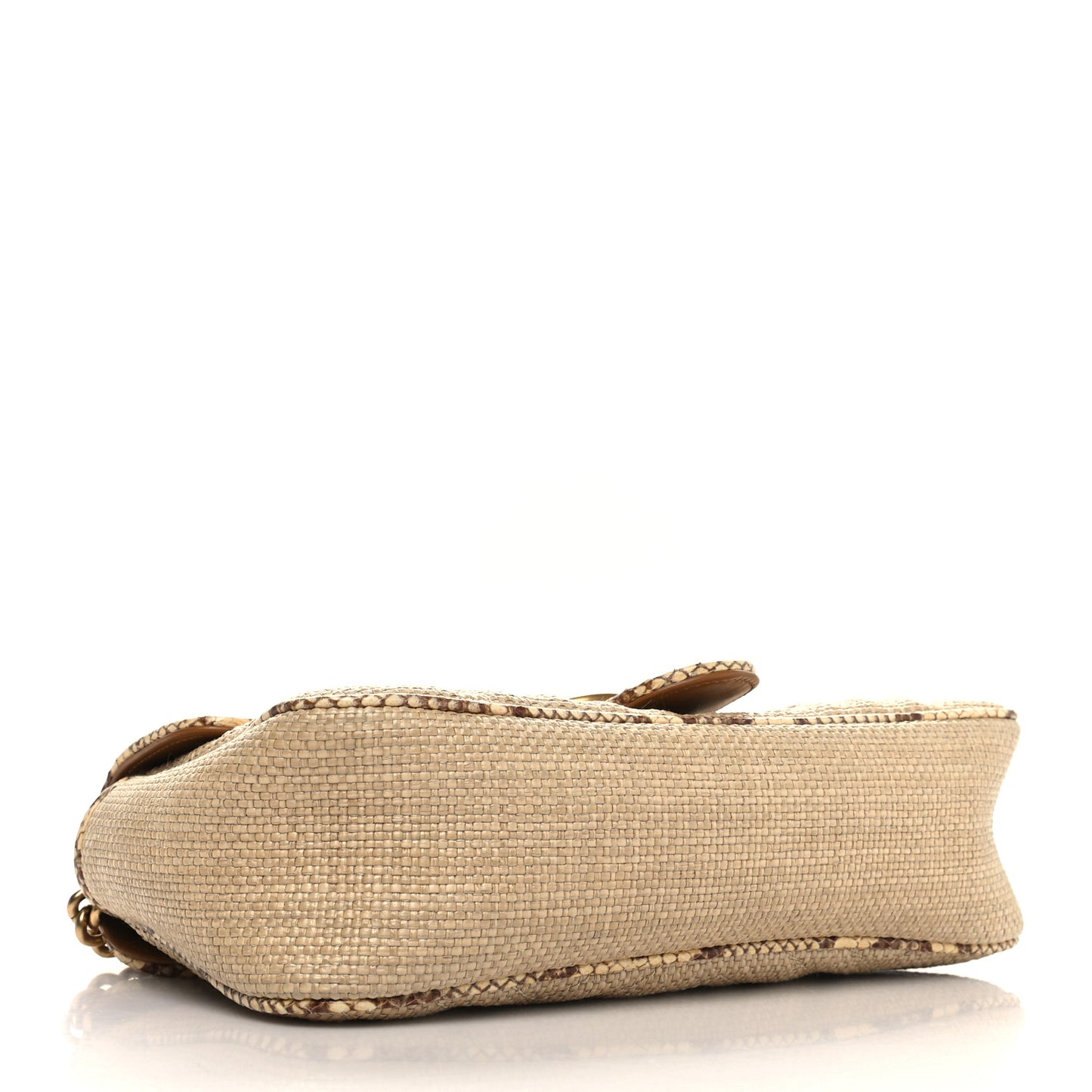 Raffia Elaphe Matelasse Small GG Marmont Shoulder Bag Natural Cream Brown