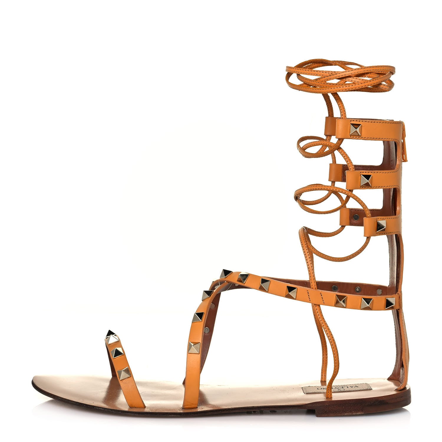 Valentino Garavani Calfskin Rockstud Gladiator Flat Sandals 40 Mandarin Sorbet 1 of 7