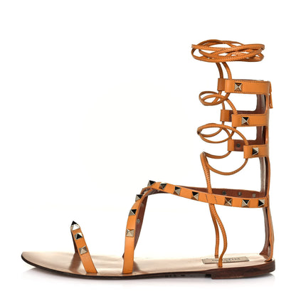 Valentino Garavani Calfskin Rockstud Gladiator Flat Sandals 40 Mandarin Sorbet 1 of 7