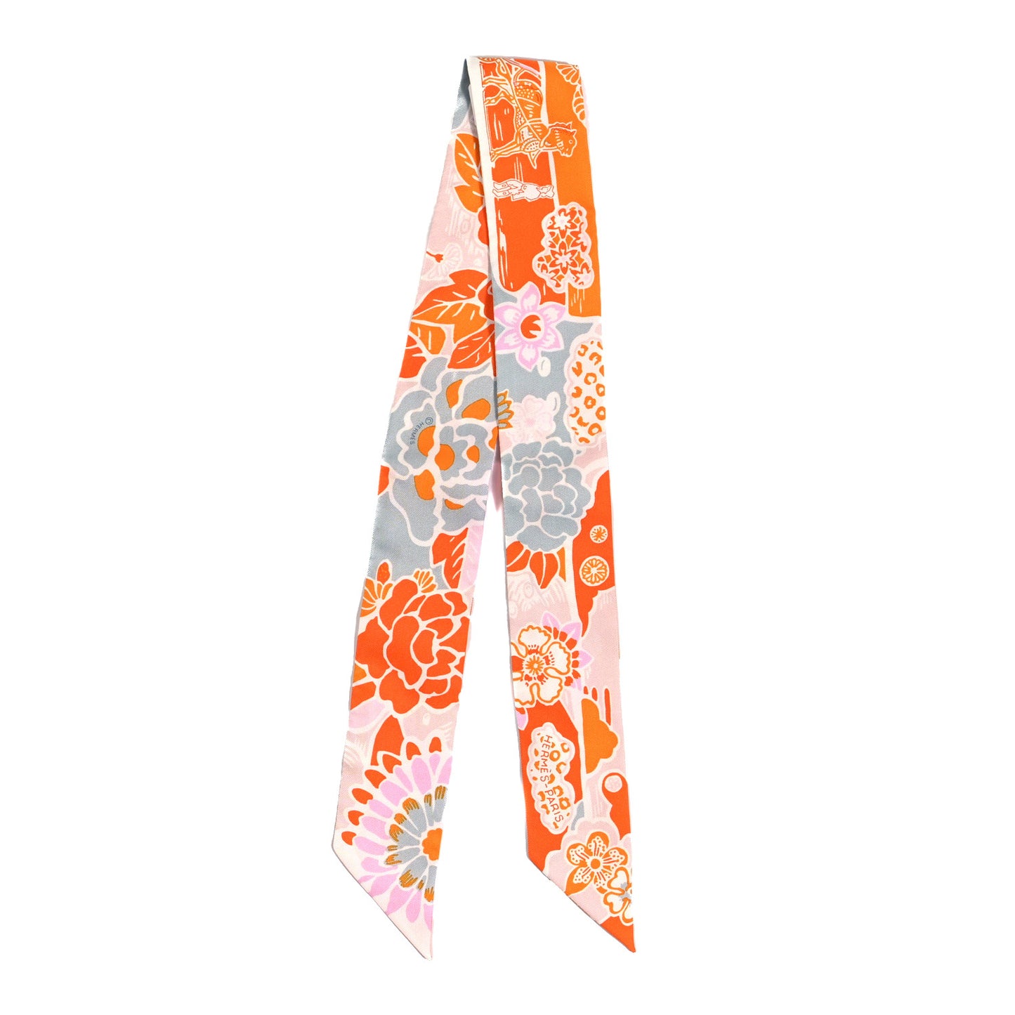 Silk Bingata Twilly Orange Rose Gris