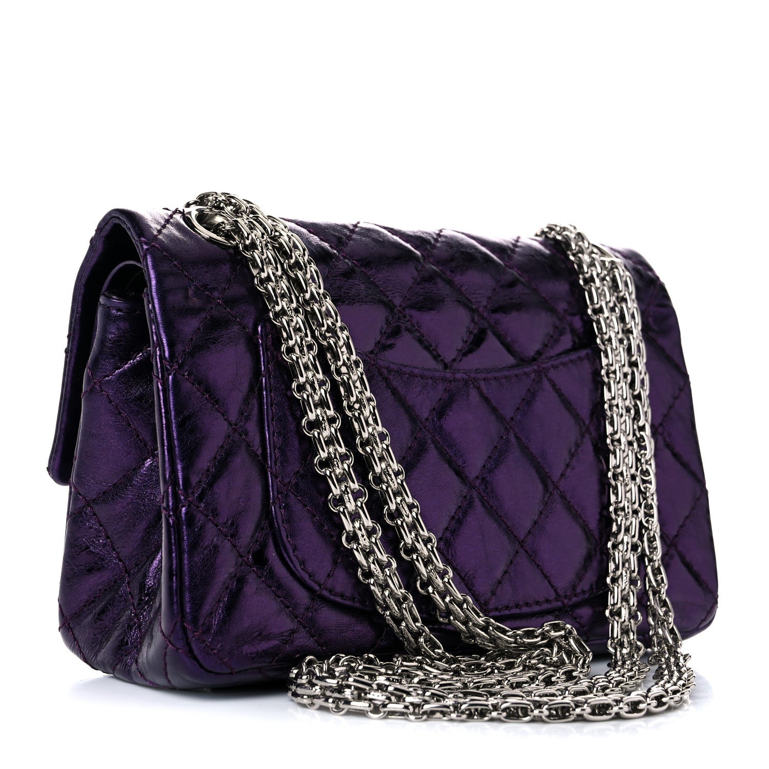 Chanel Metallic Calfskin Quilted 2.55 Reissue 224 Flap Purple 3 of 9