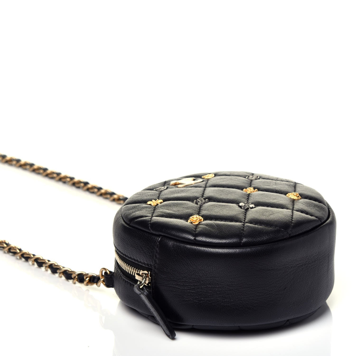 Chanel Lambskin Quilted Studded Round Clutch With Chain Black 4 of 9