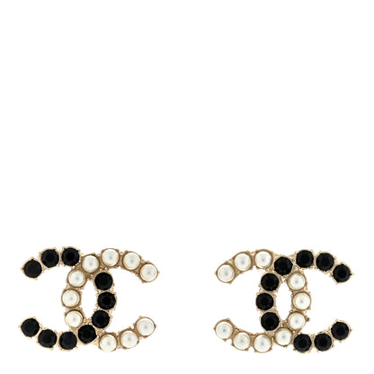 Chanel Crystal Pearl CC Stud Earrings Black Silver 1 of 4