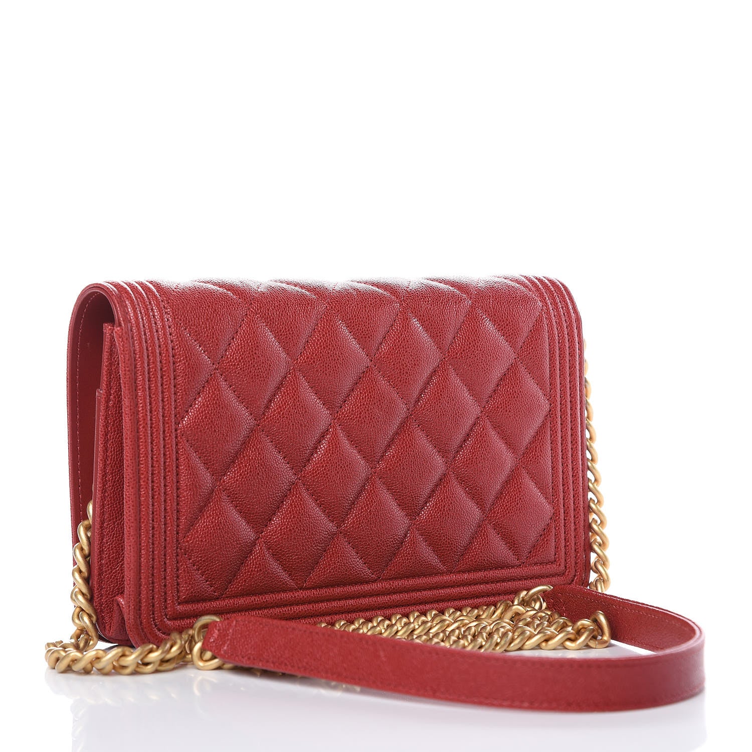 Chanel Caviar Quilted Boy Wallet On Chain WOC Red 3 of 12
