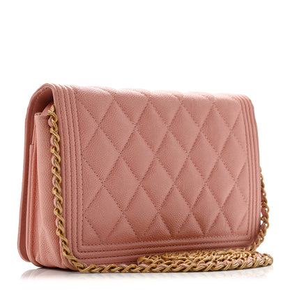 Chanel Caviar Quilted Boy Wallet On Chain WOC Pink 3 of 15