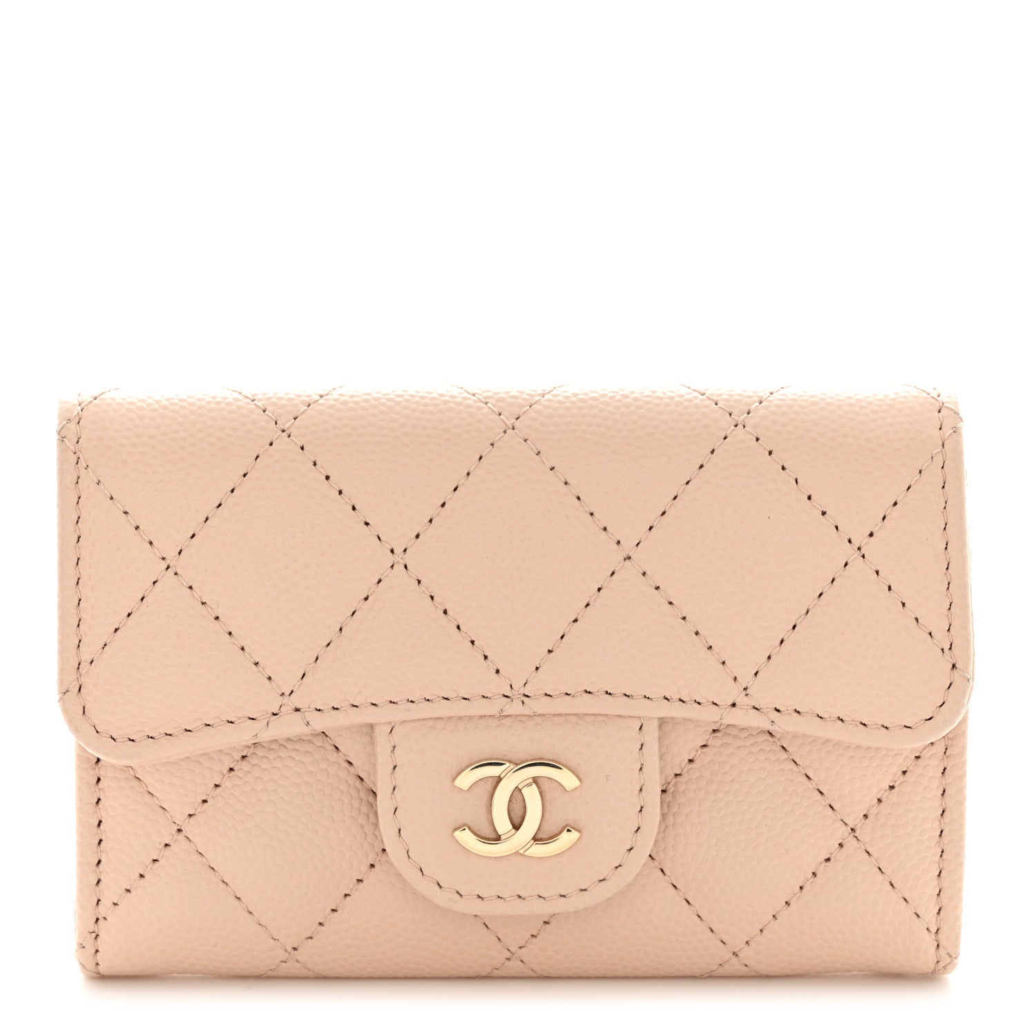 Chanel Caviar Quilted Flap Card Holder Wallet Light Beige 1 of 9