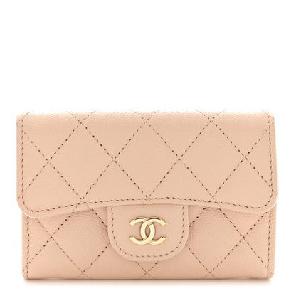 Chanel Caviar Quilted Flap Card Holder Wallet Light Beige 1 of 9