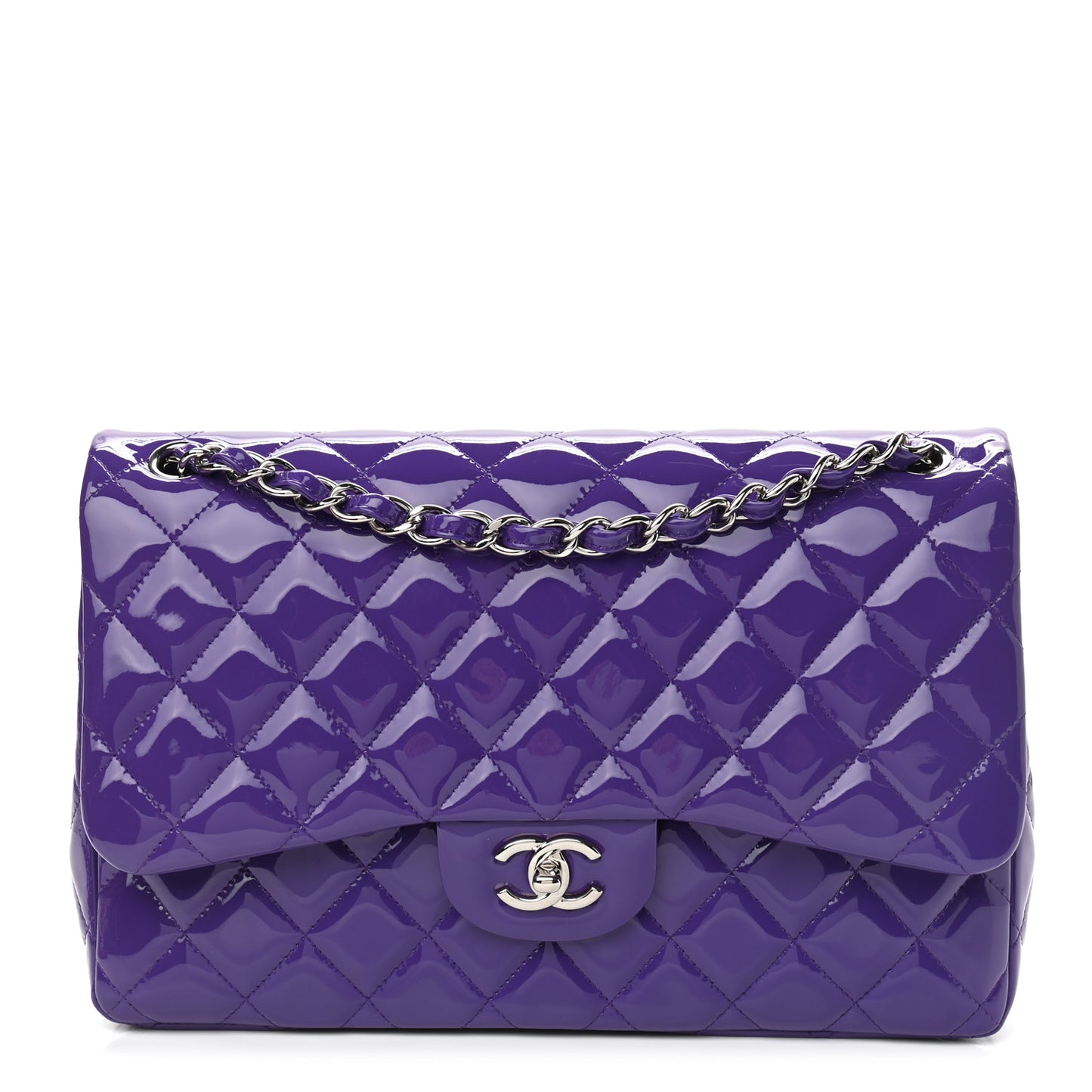 Patent Calfskin Quilted Jumbo Double Flap Purple